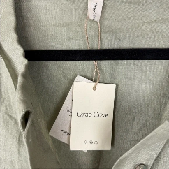 Grae Cove Lagenlook Sage Green Linen Midi Dress, M - Picture 12 of 12